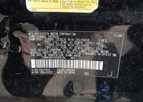 2010 Toyota Rav4 Sport V6 z USA, uszkodzony, nr VIN JTMRK4DV1A5088186